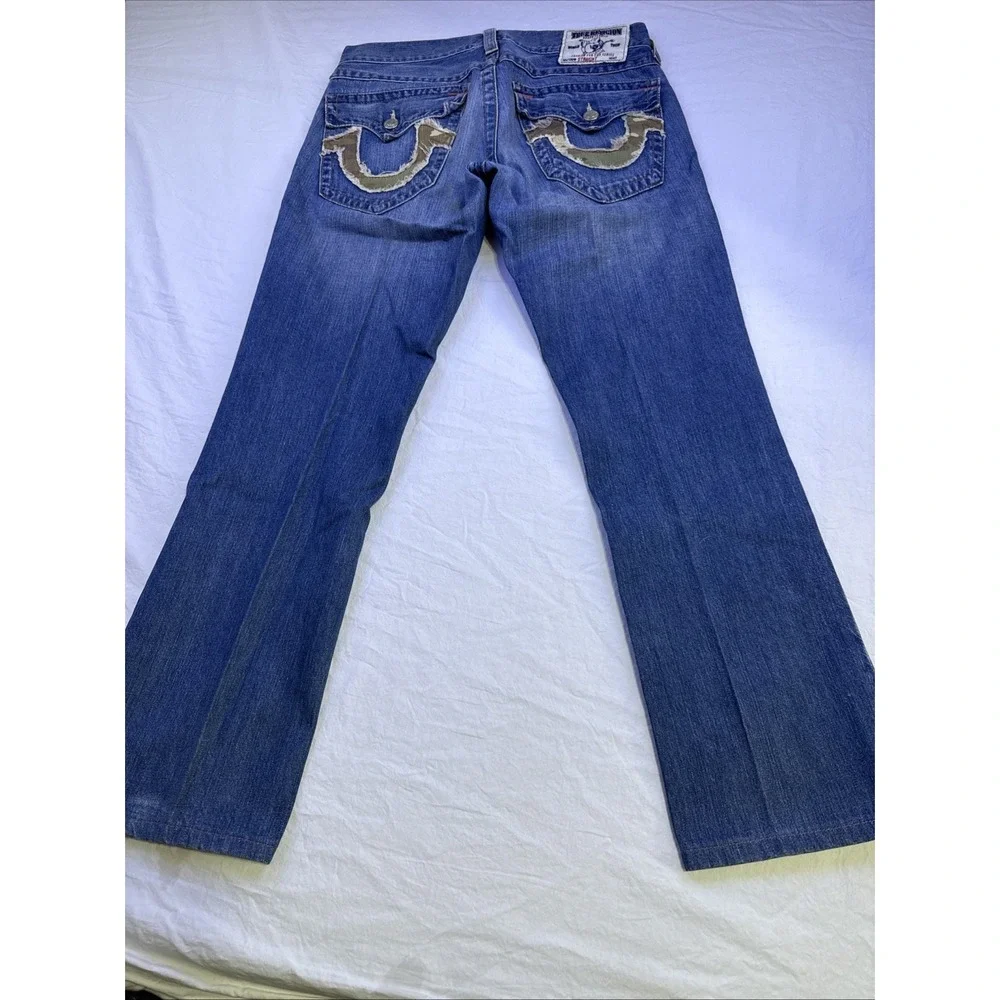 True Religion Jeans Mens 32  Relaxed Straight Leg Flap Pockets  CAMO LOGO Rare